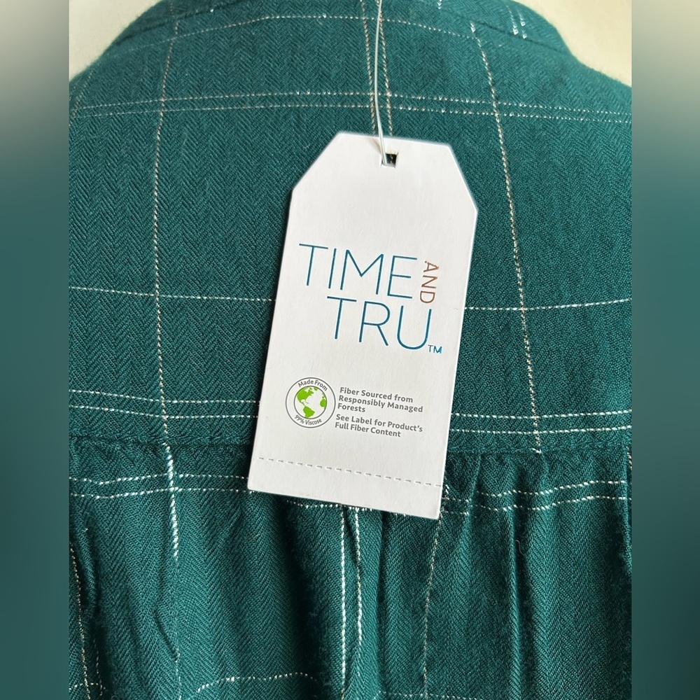 Time and Tru silver and green tensile Plaid Button-Down Shirt, sparkly, bling - Picture 3 of 4